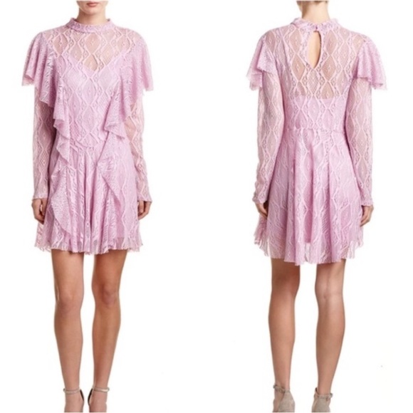 NWT Free People Coquette Mock Neck Long Sleeve Wisteria Lace Dress Size Large - Picture 1 of 16